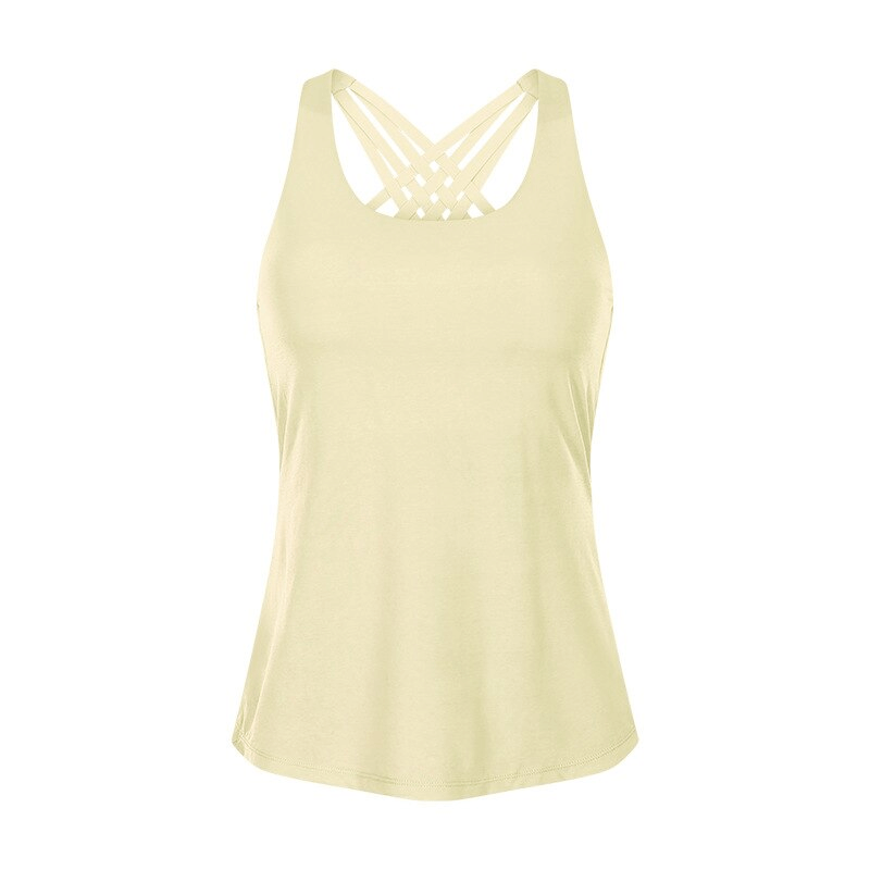 Stylish sporty women's top with open back and cross straps in nude color, ideal for yoga and running - SF1169